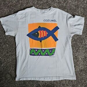 Miro Cozumel Mexico Art Style Size Large Fish Retro Colored Short Sleeve Shirt